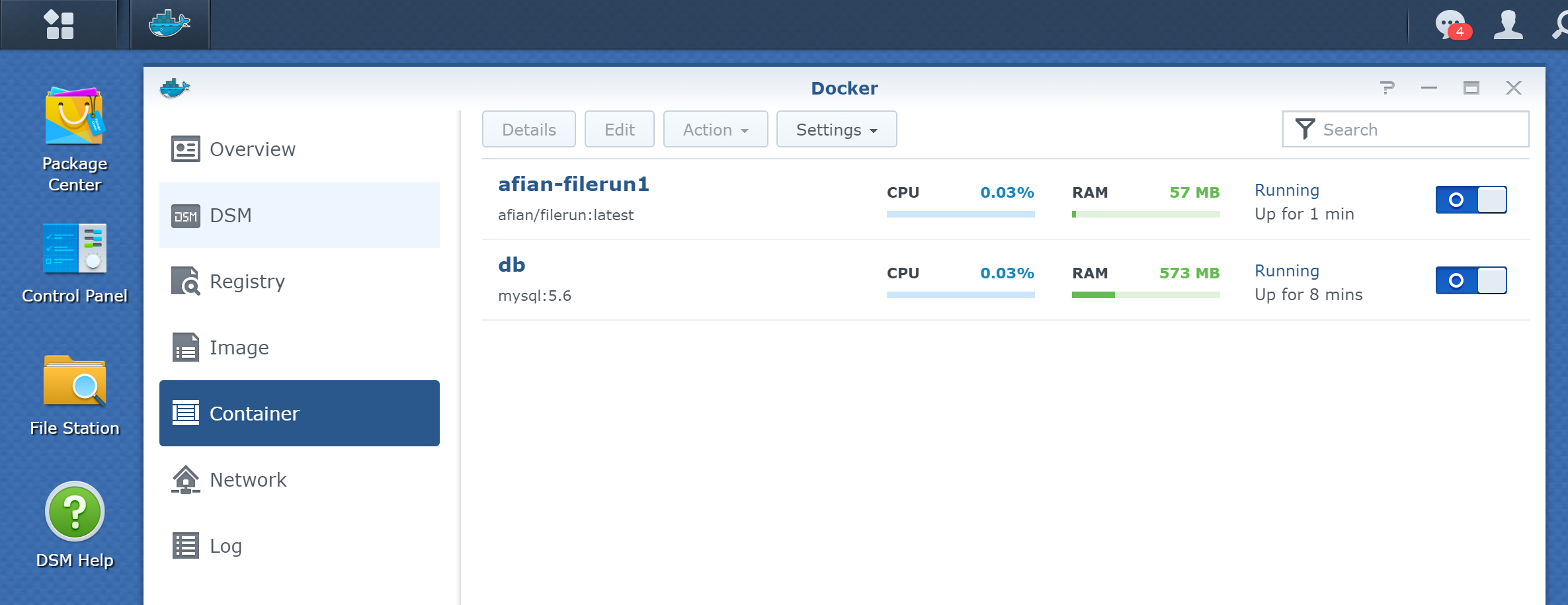 Containers
Running